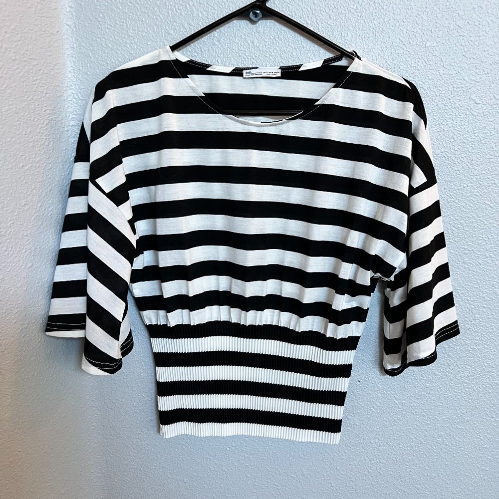 Zara Black and White Striped Top